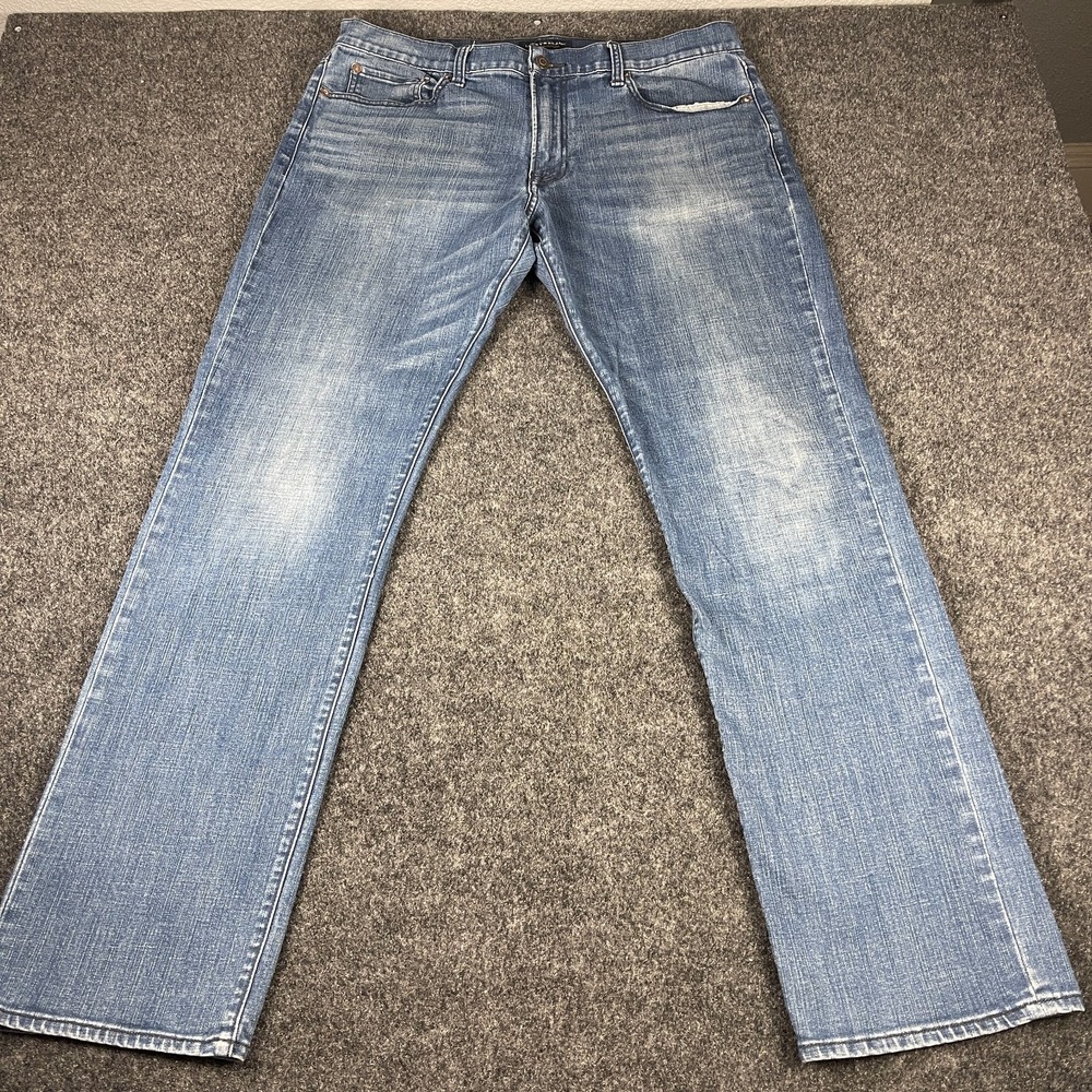 Lucky Brand 121 Slim Jeans Mens 36x34 Medium Light Wash Blue Denim Faded Casual